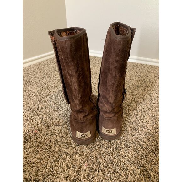 Ugg Australia Lo Pro Button Fold Over Boots Womens Sz 7 Vegan Leather Brown - Picture 5 of 10